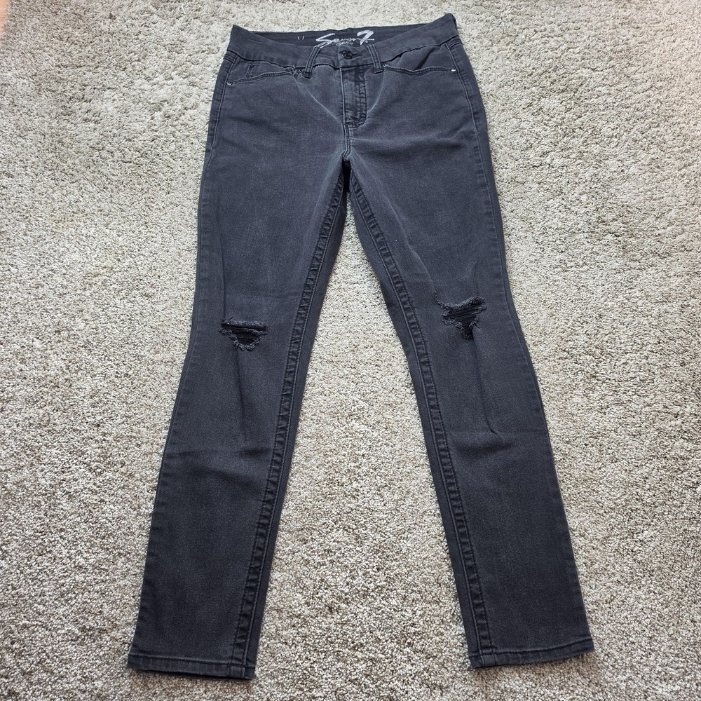 Seven7 Jeans Womens 12 Gray Charcoal Wash Skinny Distressed Stretch Tummyless